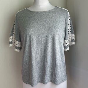 J. Crew Crochet / Lace trim short sleeve T-Shirt Medium Heather Gray
